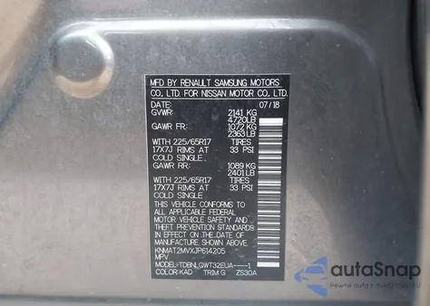 2018 Nissan Rogue Sv из США, поврежденный, VIN KNMAT2MVXJP614205